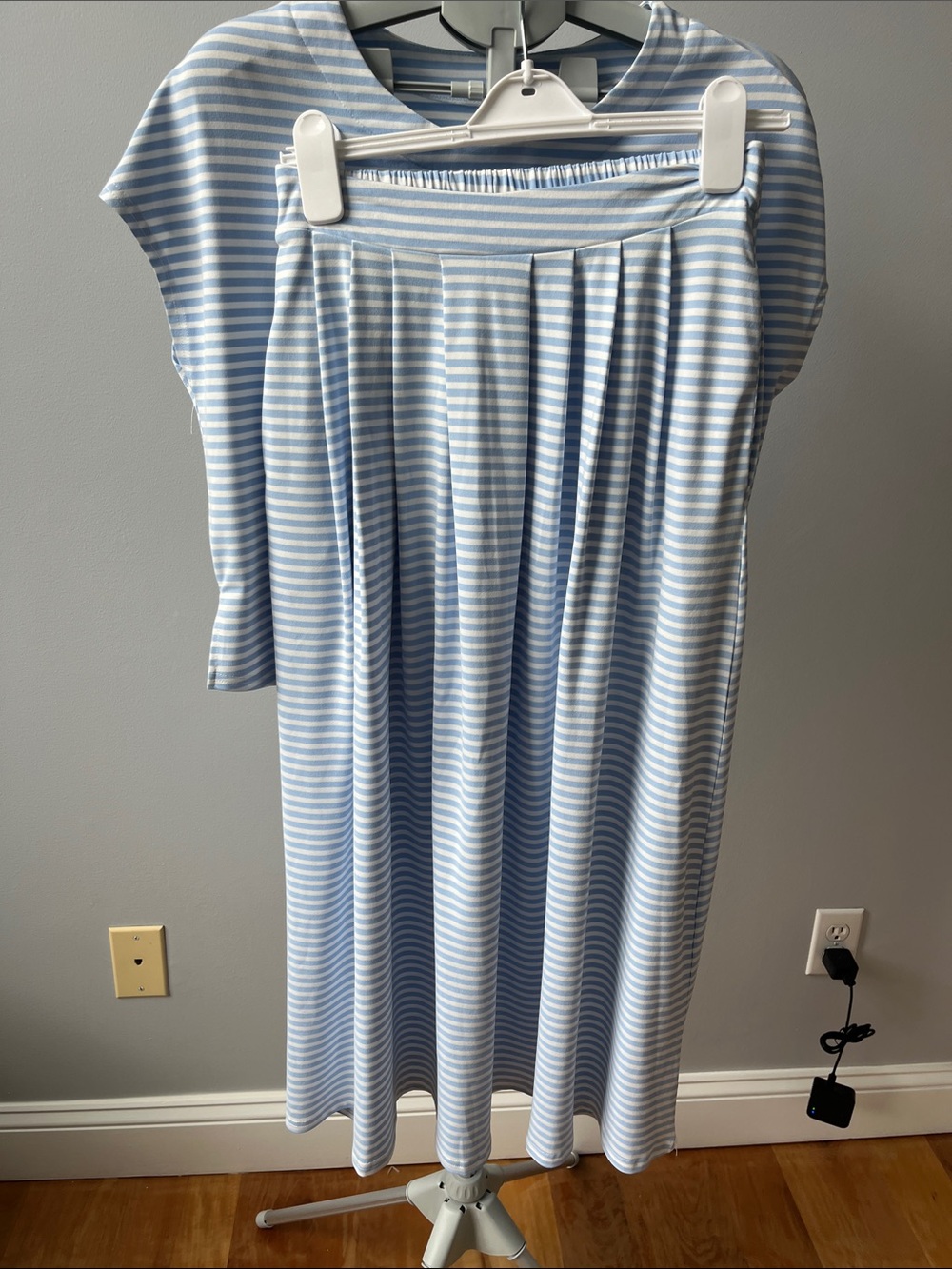 Women skirt set light blue stripes